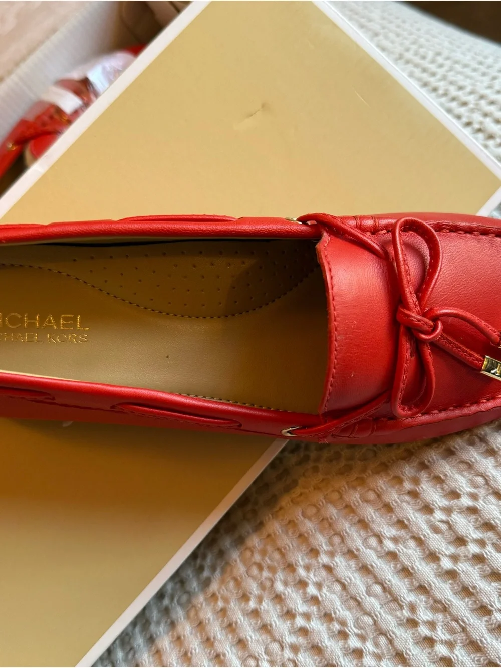 Michael Kors Coral Leather Bow Moccasin
